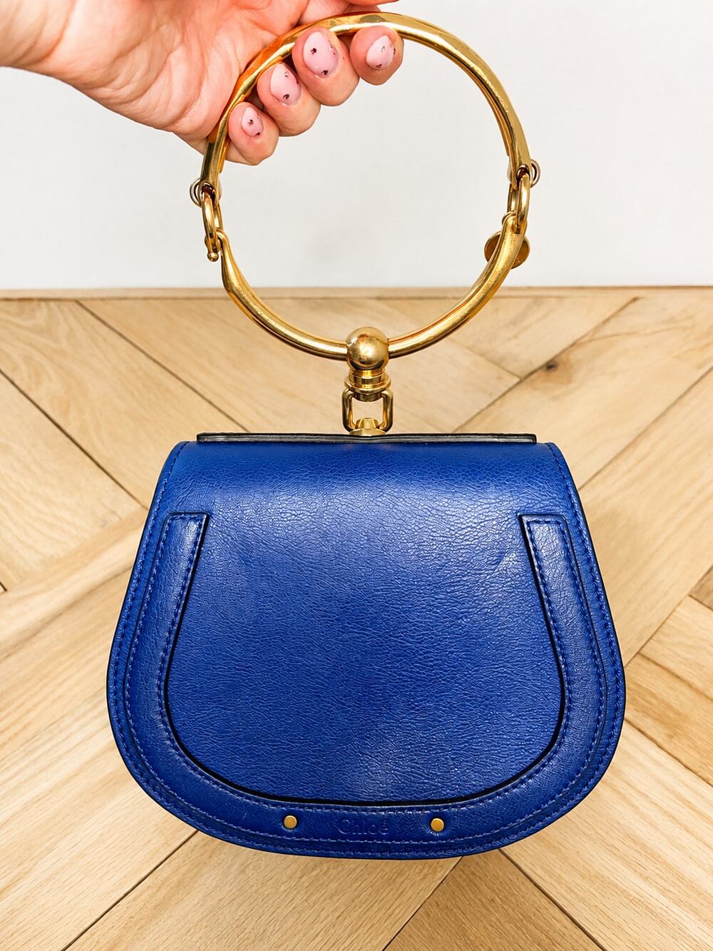 Chloé Nile Small Blue Leather Bracelet Handle Crossbody Bag